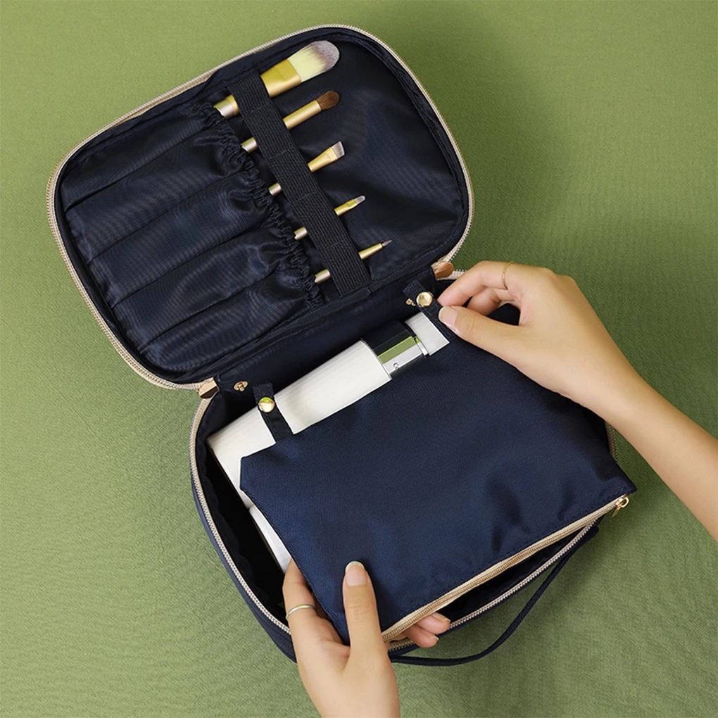 

Cosmetic Bag Travel Makeup Bags 2 in 1 Toiletry Kit Organizer with Brush Holders