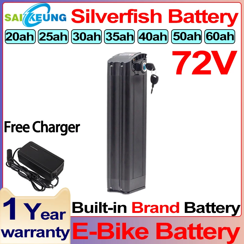

Литиевая батарея 50Ah E bike72V 25ah 30ah 40ah Silverfish, аккумулятор для электрического велосипеда Accu 20ah Voor elektrauto Fiets 60ah 3000W