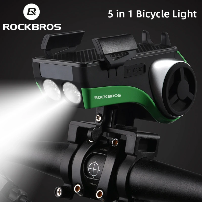 

Велосипедный передний фонарь 5 в 1, вспышка Rockbros, внешний аккумулятор 4400 мАч, водонепроницаемый держатель для телефона, звонок, умный Bluetooth-динамик