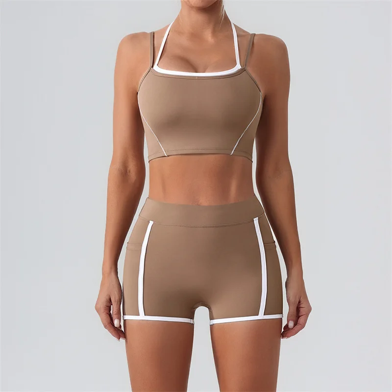 SVEIC Короткий Комплект с бюстгальтером для йоги контрастных цветов спортивная