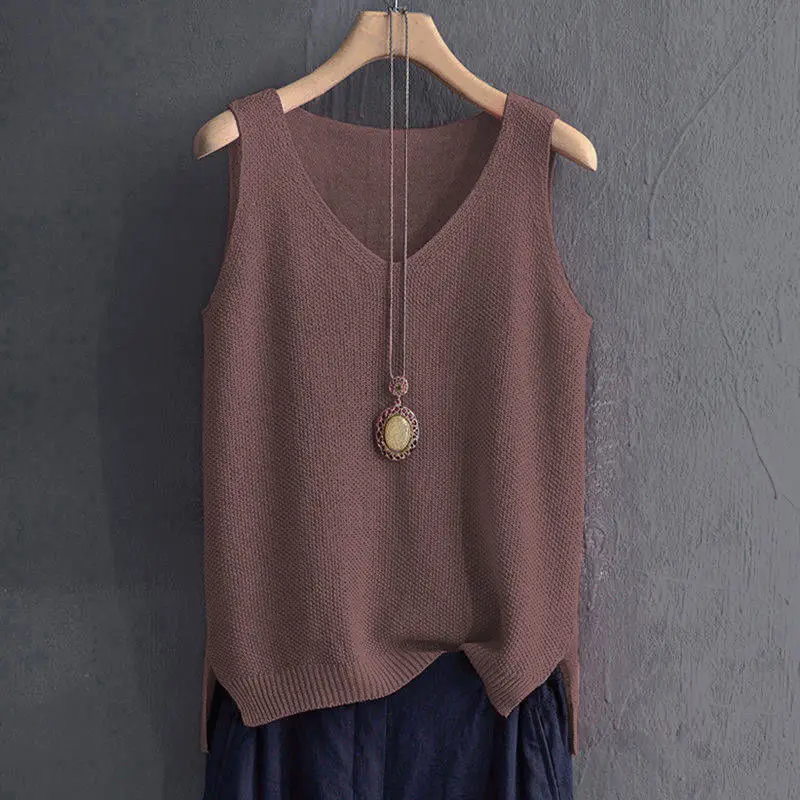 Big Size 5XL Solid Vintage Sleeveless Sweaters Vest Spring Autumn Loose V-Neck Pullover Fashion Casual Women Knit Tops 2022 New