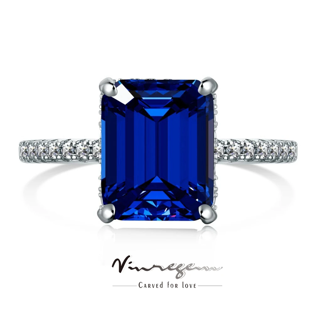 

Vinregem 4CT Lab Created Sapphire Emerald Gemstone 925 Sterling Silver Ladies Trendy Vintage Jewelry Engagement Rings Wholesale