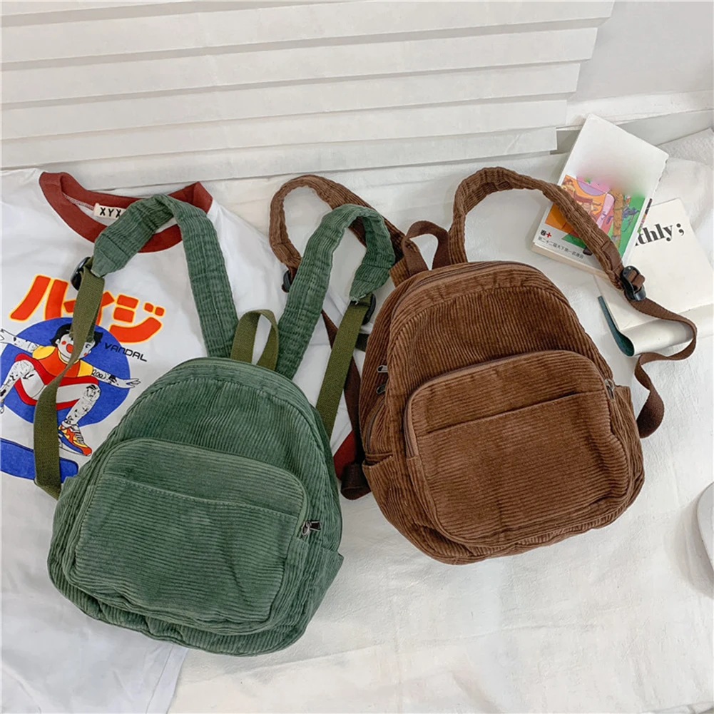 

Corduroy Mini Backpack Solid Color Cross-body Bag Simple Student Bookbags Bag Purses and Handbags Simple Female Commuter Handbag