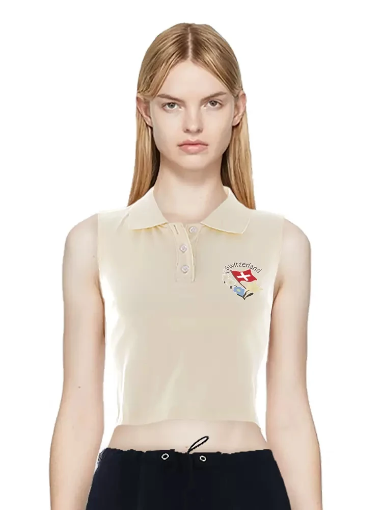 Женская майка с вышивкой PUWD бежевая майка-поло без рукавов и флагом Швейцарии