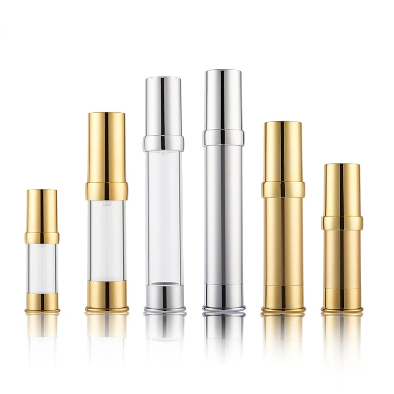 

10PCS 15ml 20ml 30ml Protable Bright Gold and Silver Cosmetic Vacuum Plastic Emulsion Beak Pressing Essence Refillable Bottles