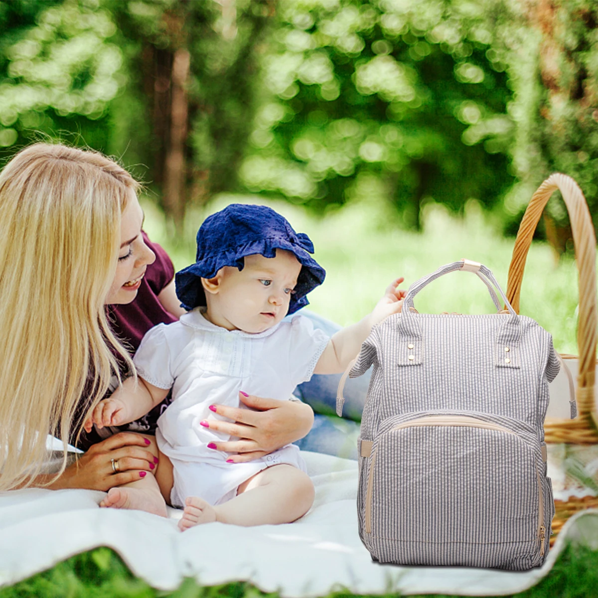 Mom Seersucker Diaper Backpacks Multifunctional NappyTravel Serape Mummy Diaper Bag Large Capacity Backpack For Baby Outdoors
