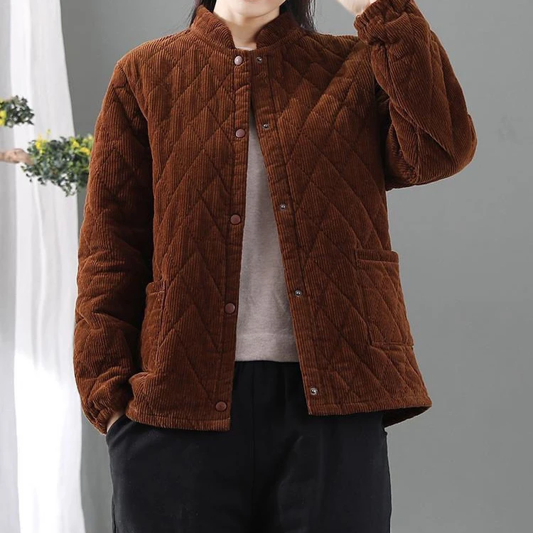 2021 autumn winter retro corduroy  cotton padded jacket women loose cotton-padded jacket casual short jacket women