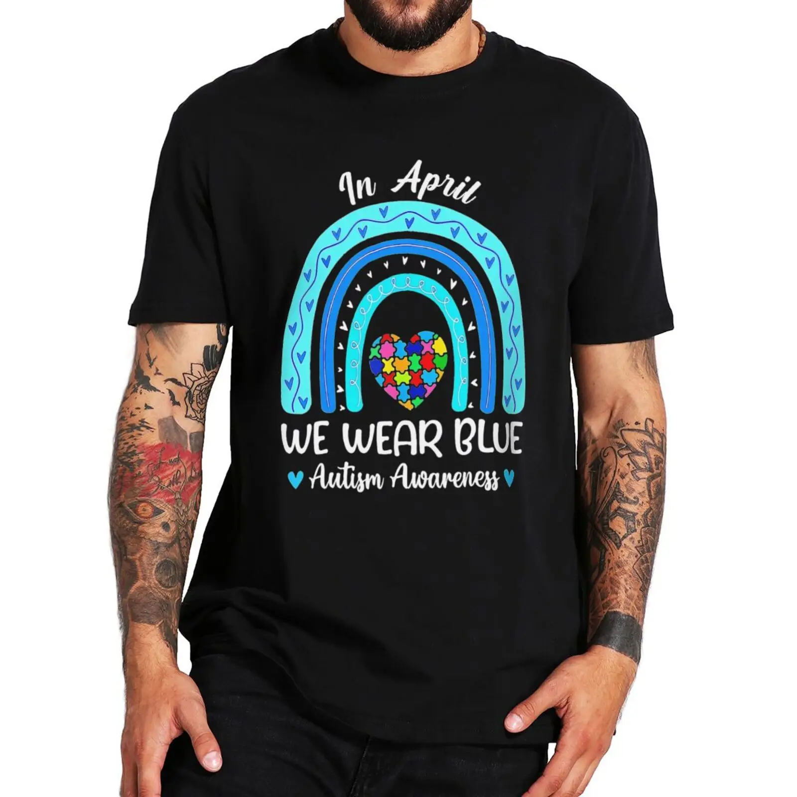 

In April We Wear Blue Autism Awareness T Shirt Rainbow Kids Design Gift Men Women Clothing O-neck Pure Cotton T-shirts EU Size