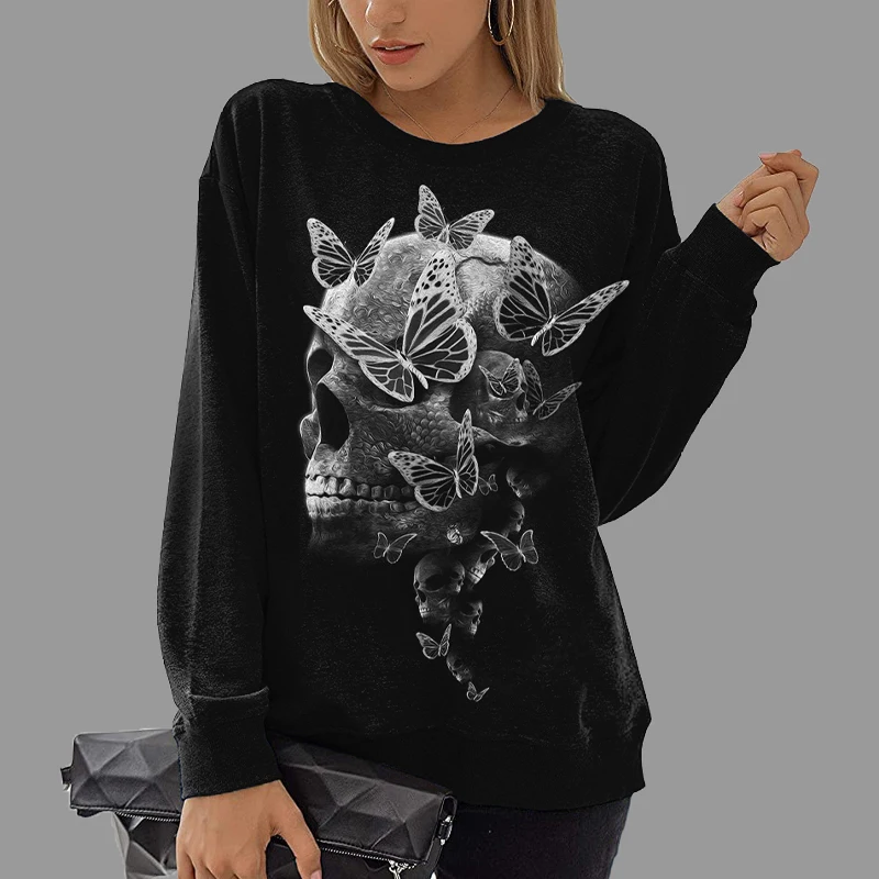 

Spring Autumn Sweatshirt Women Couture Kpop Street Style Y2k Outer Clothing Hip Hop Skulls 3d Print Top Jacket Femmes Pullovers