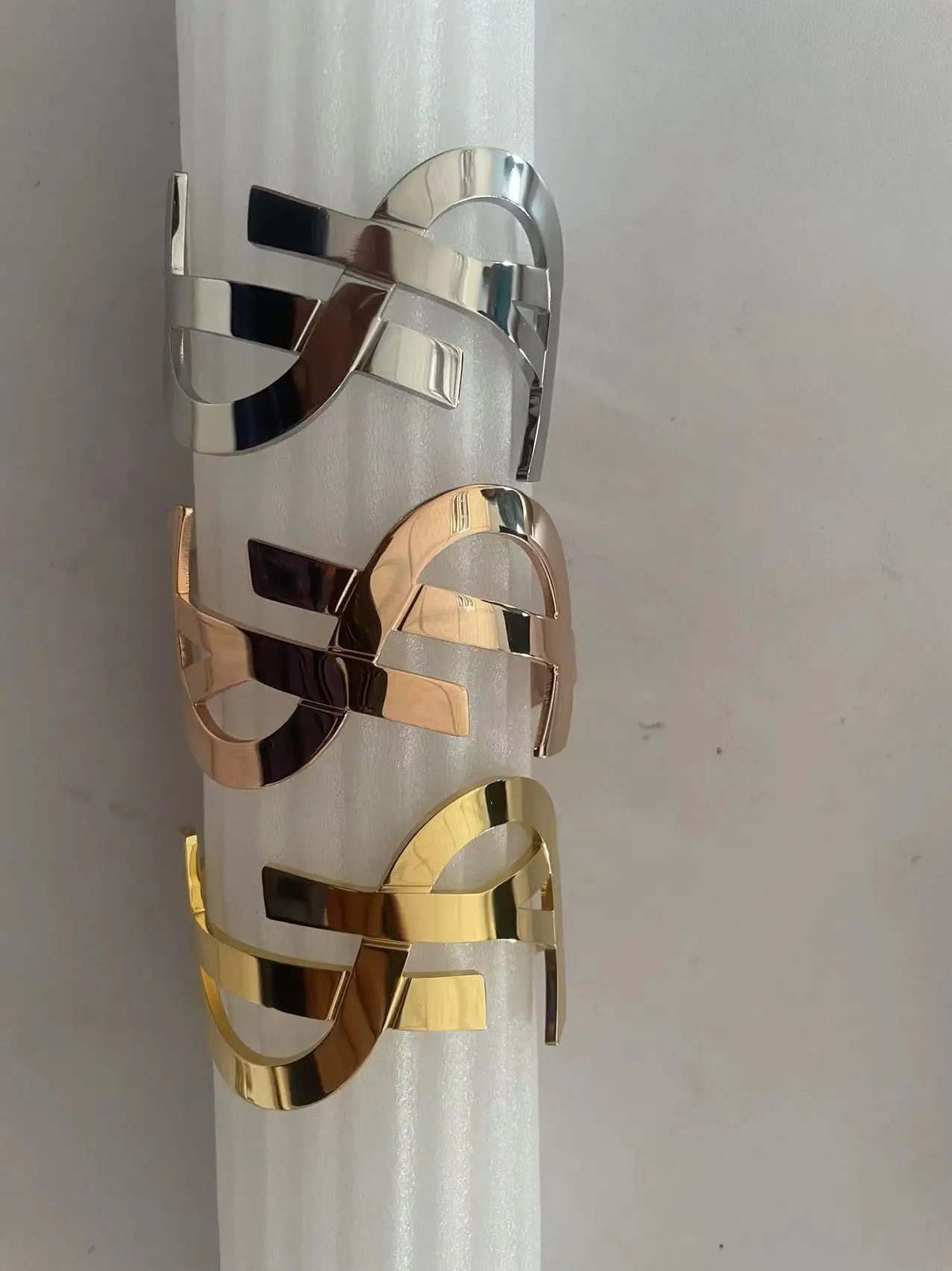 

Wide Open Design Letter Titanium Y and S and L Bangle