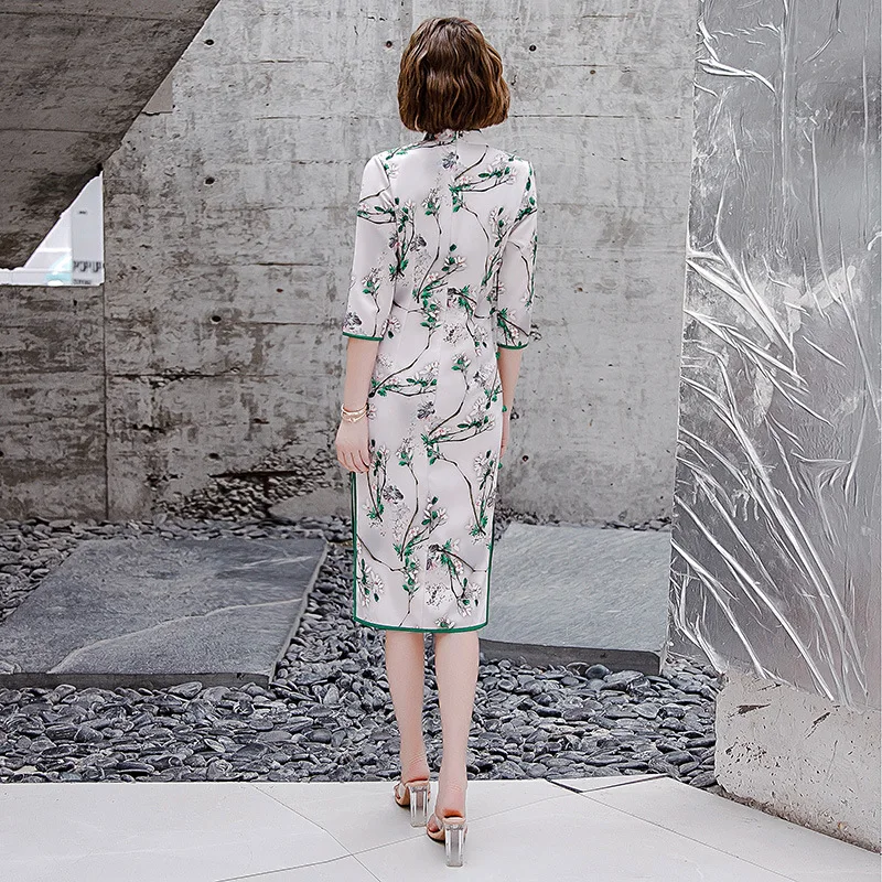 Женское винтажное платье-Ципао на пуговицах ТРАПЕЦИЕВИДНОЕ ПЛАТЬЕ в китайском