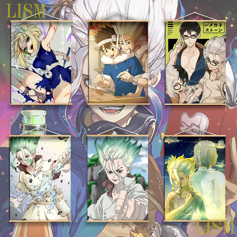 

Dr.STONE Ishigami Senku Shishio Tsukasa Anime manga wall Poster solid wood hanging scroll with canvas painting