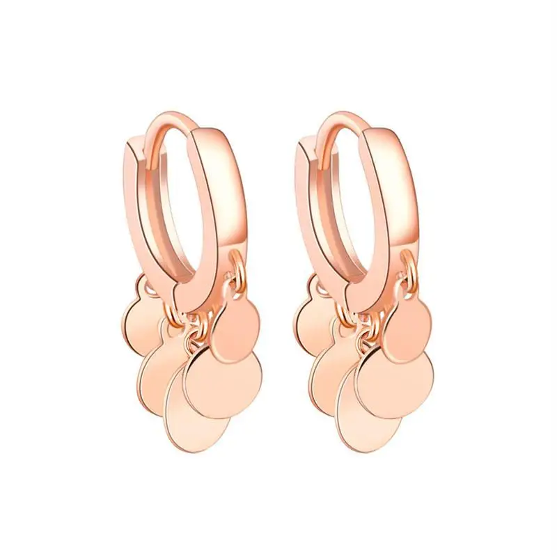 

Hoop Earrings 925 Sterling Silver Woman Fashion Jewelry High Quality Retro Simple Golden Rose Gold Silver Disc Tassel Earrings