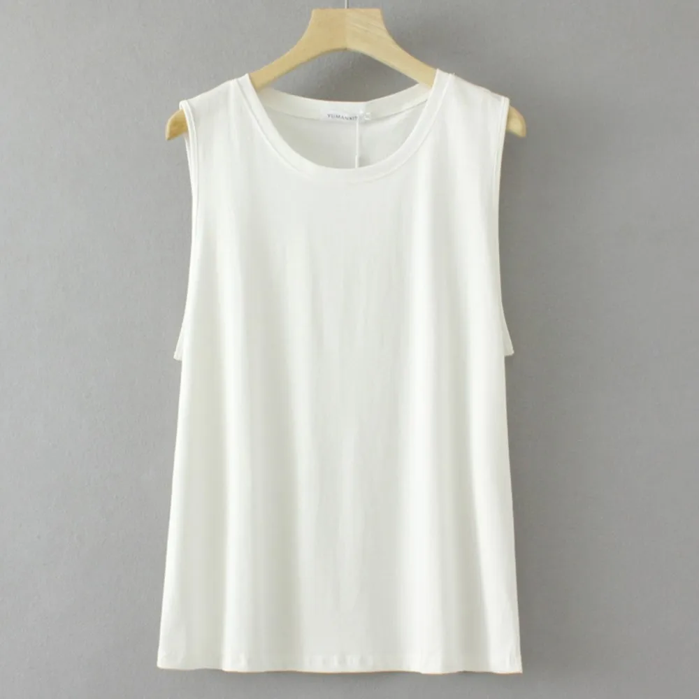 2023 Летняя Одежда Женщины Танк Топ Плюс Размер O-образным Вырезом Без Рукавов Хлопок Повседневная Сплошной Цвет Наружной Носки Жилет Кривой S62 F1314