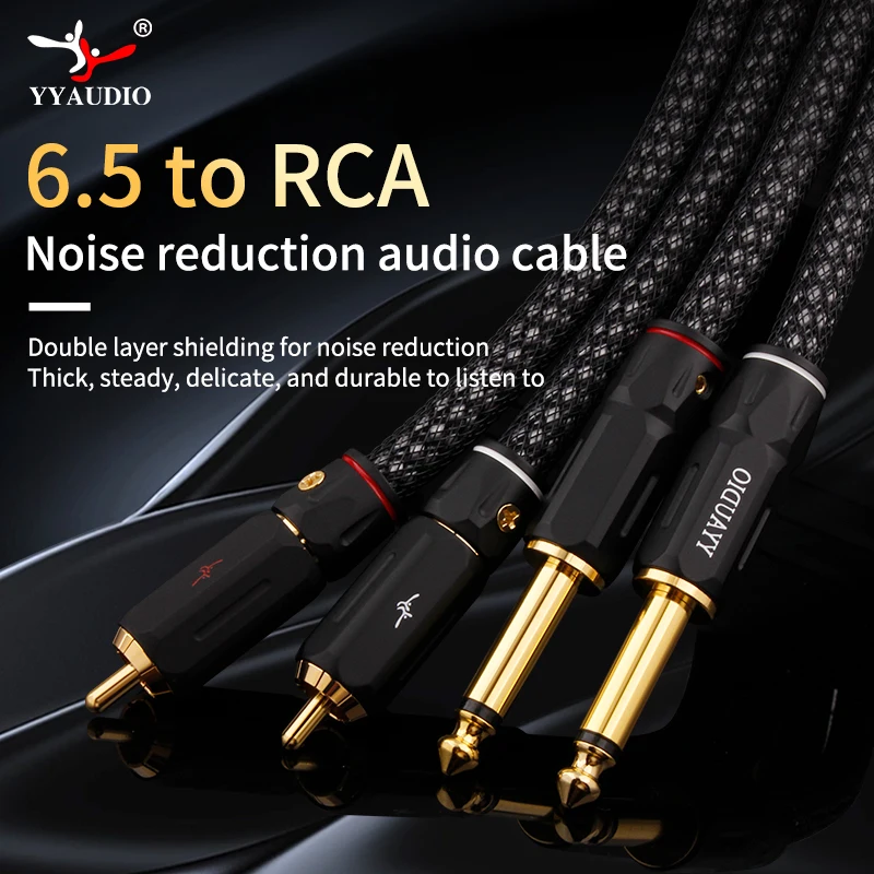 YYAUDIO HIFI двойной аудиокабель с RCA на двойной 6,35 мм, 2RCA на 6,5 OCC посеребренные подключенные колонки для ТВ, AV-консоли, усилителя