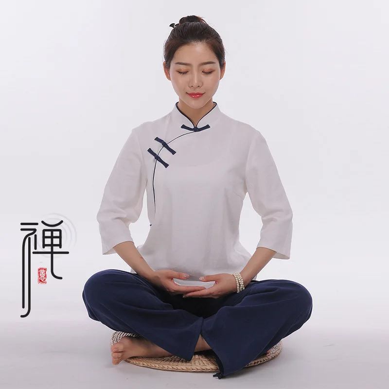 5XL хлопковый льняной женский набор для йоги тайчи Китайская традиционная рубашка