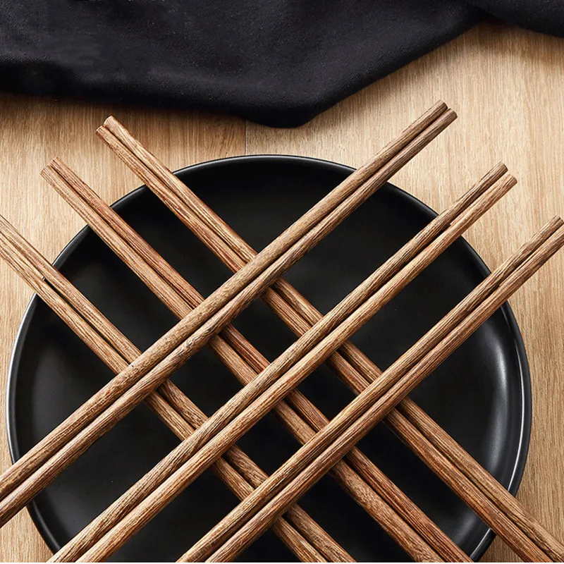 

5 Pair Japanese Chinese Chopsticks Natural Wood Reusable Food Sushi Sticks Family Non-slip Tableware Chopsticks Kitchen Utensils