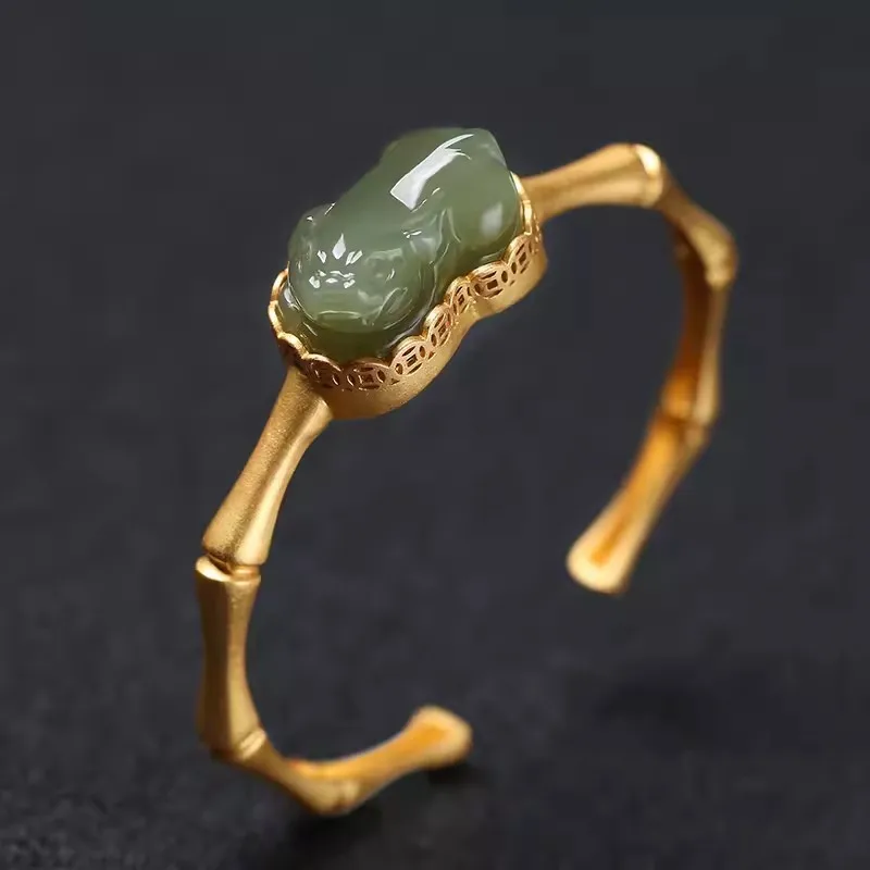 Этнический стиль S925 посеребренная инкрустация натуральный нефрит Хэтянь дым