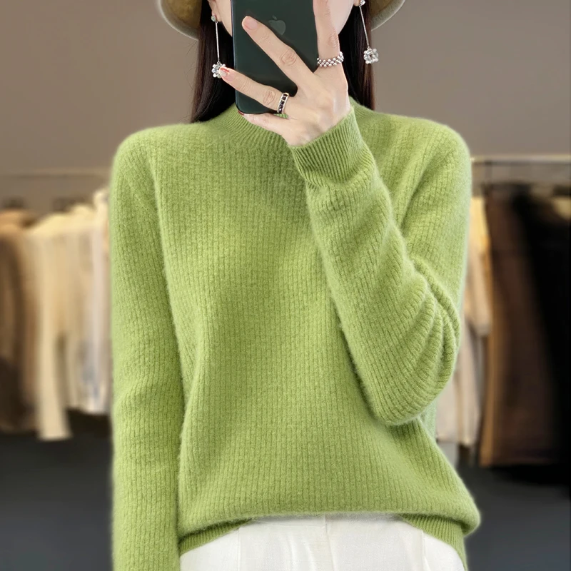 

Knitted Wool Sweater Women Tops Mock Neck Long Sleeve Casual Regulai Fit Basic Sweater Pull Femme Autumn Clothe Pullover Jumper