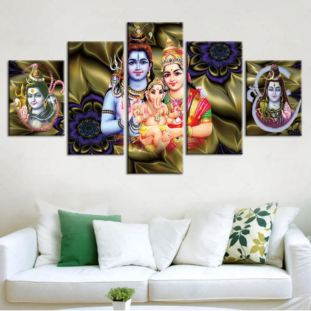 

Artsailing HD 5 Pieces Shiva Indian Canvas Paintings Modular Cuadros Art Hindu God Religious Posters Photo Frame Free Shipping