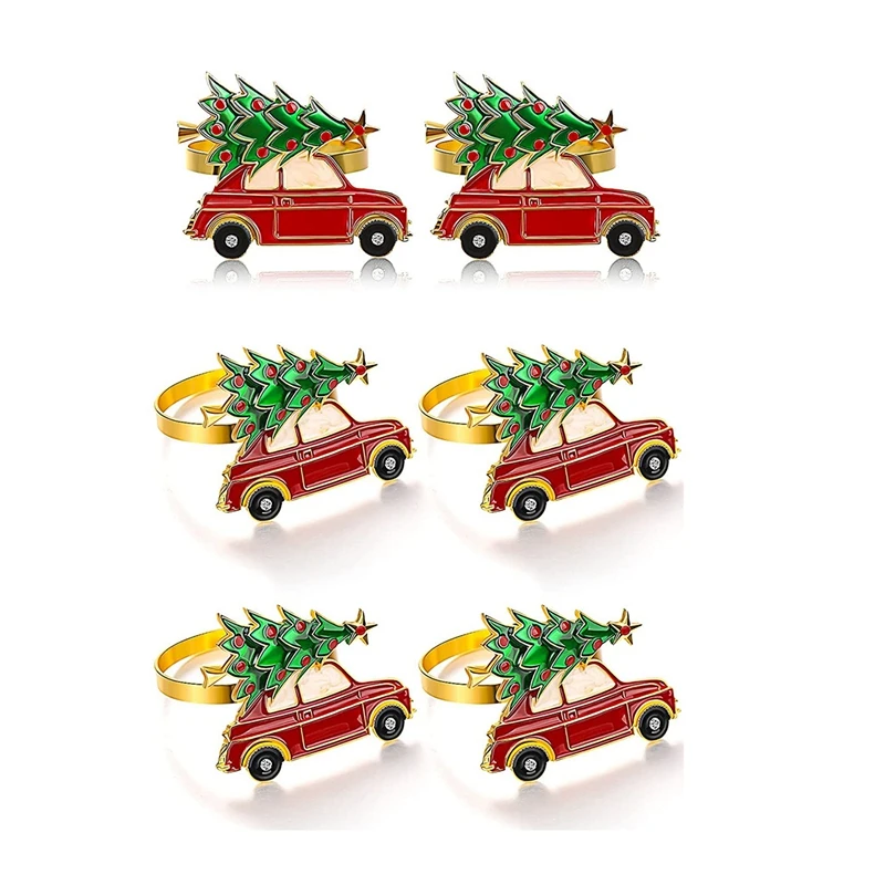

6 PCS Christmas Tree Car Napkin Rings Napkin Holders Dinner Tables Rings For Dinner Party Wedding Adornment Table Decor