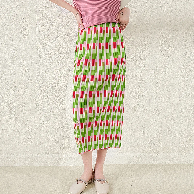 Color matching hip skirt Miyake pleated high-quality temperament design niche personality high-waist skirt women