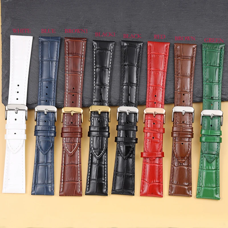 Ремешок из телячьей кожи для наручных часов аксессуары однотонная Пряжка черный