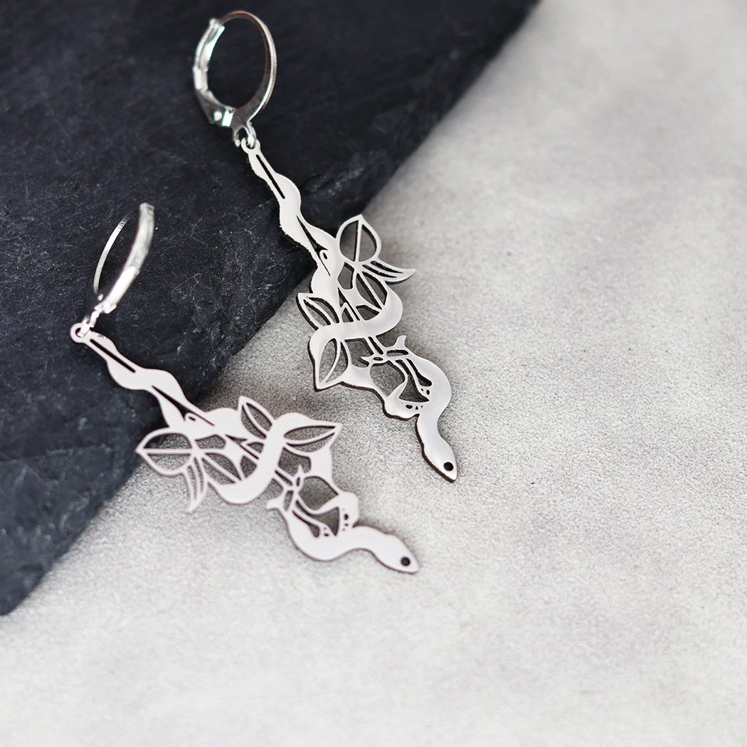 Женские серьги-кольца в виде змеи из нержавеющей стали