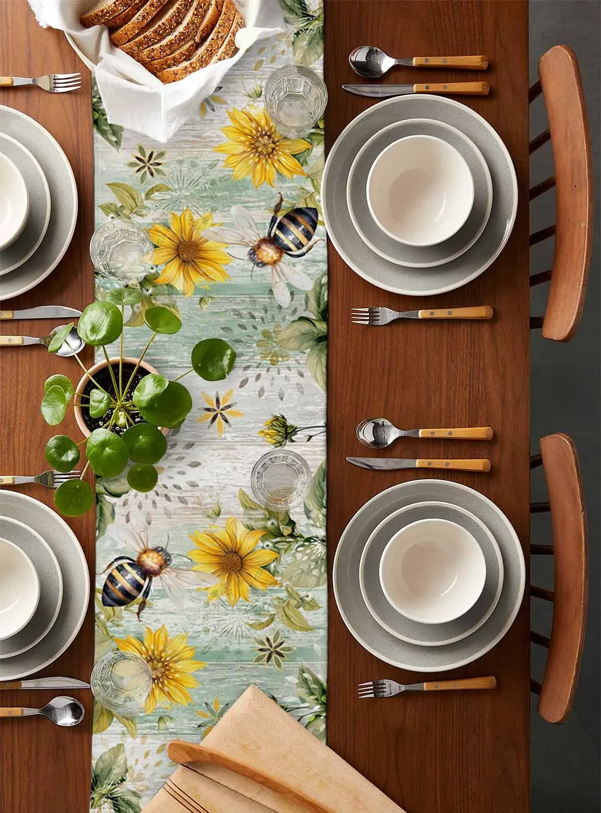 Ретро деревянное зерно подсолнечника пчела льняные дорожки для стола украшение