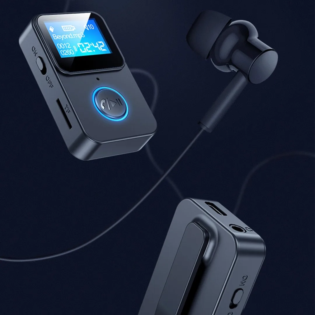 

Беспроводной аудиоприемник 5,0 1 шт., mp3-плеер с задней застежкой, адаптер с кабелем 3,5 мм, ЖК-дисплей, встроенный микрофон для автомобильных ау...