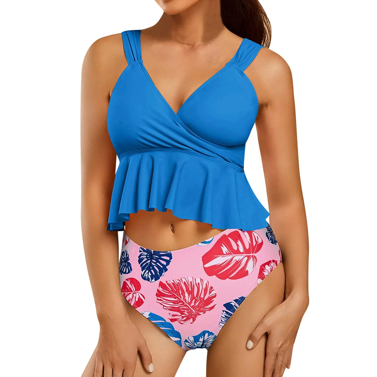 

Swimwear Swimsuit Vintage Bather Halter Bikini Retro Piece Bikini Bathing Ruched Women High Print Swimwears tankinis Beachwear