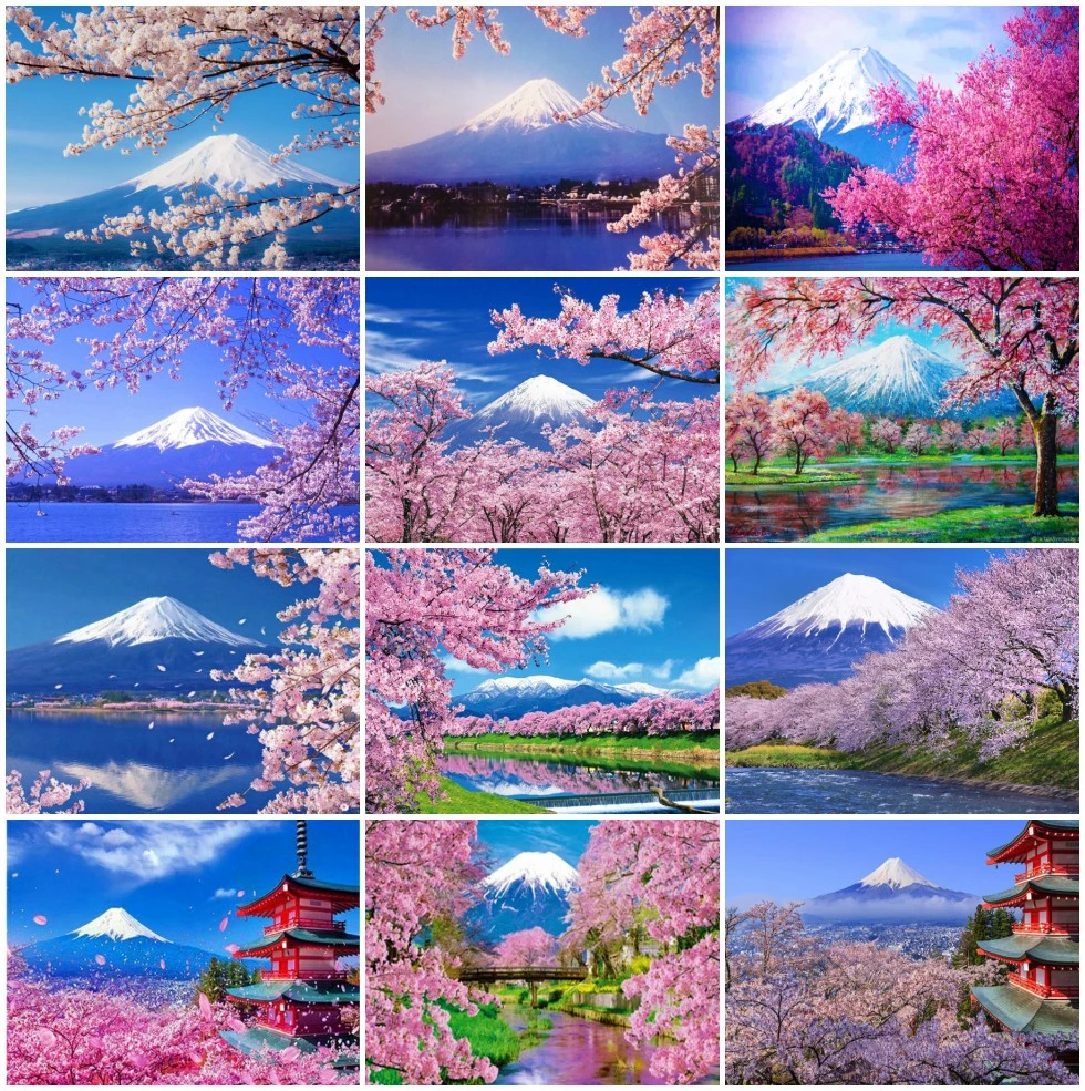 

Diamond Art Painting Landscape Diamond Embroidery Full Round Cherry Blossoms Cross Stitch Needlework DIY Wall Decor diamond art
