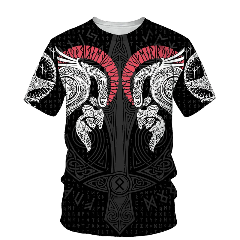 

Summer New Beach 3D Printing Viking Skull Men's T-Shirts Fashion Casual Streerwear Colthes Oversized Loose Short Sleeve Tee Top