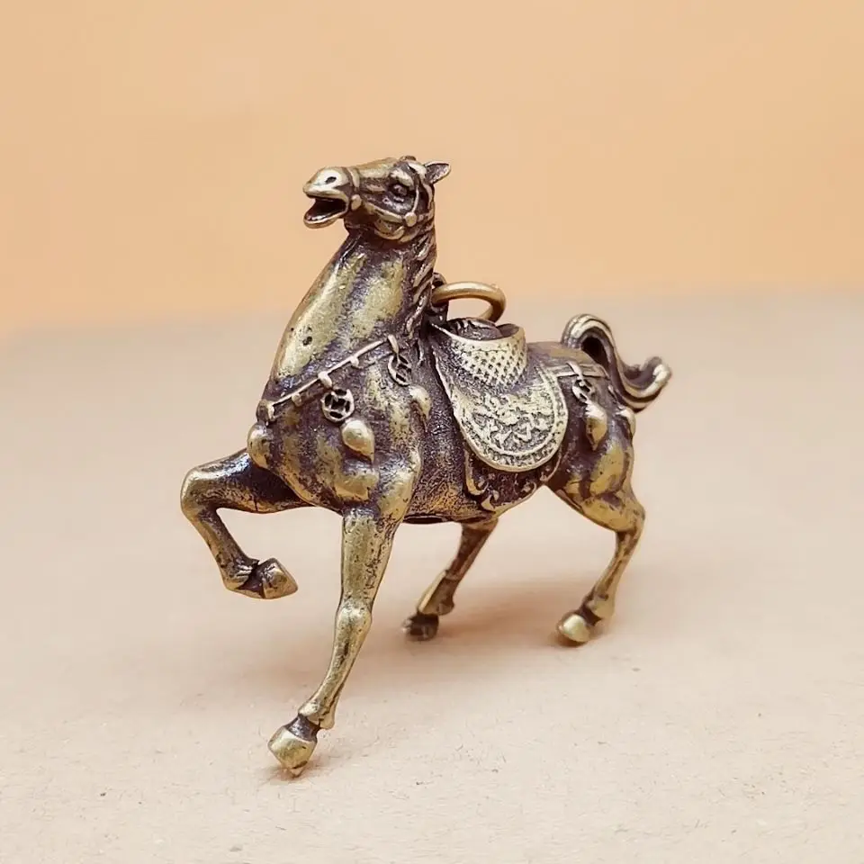 

Solid pure copper get rich immediately Keychain Zodiac bronze horse ornaments with pendants handmade.
