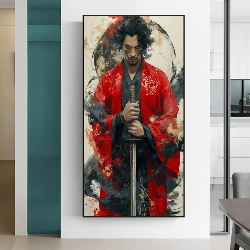 Винтажный японский постер в стиле гейши самурая