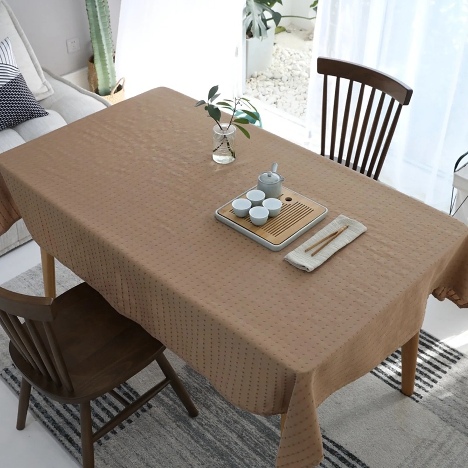 

Polyester Tablecloths, Waterproof Table Covers Small Fresh Solid Color Coffee Dining Table Coffee Table Deco