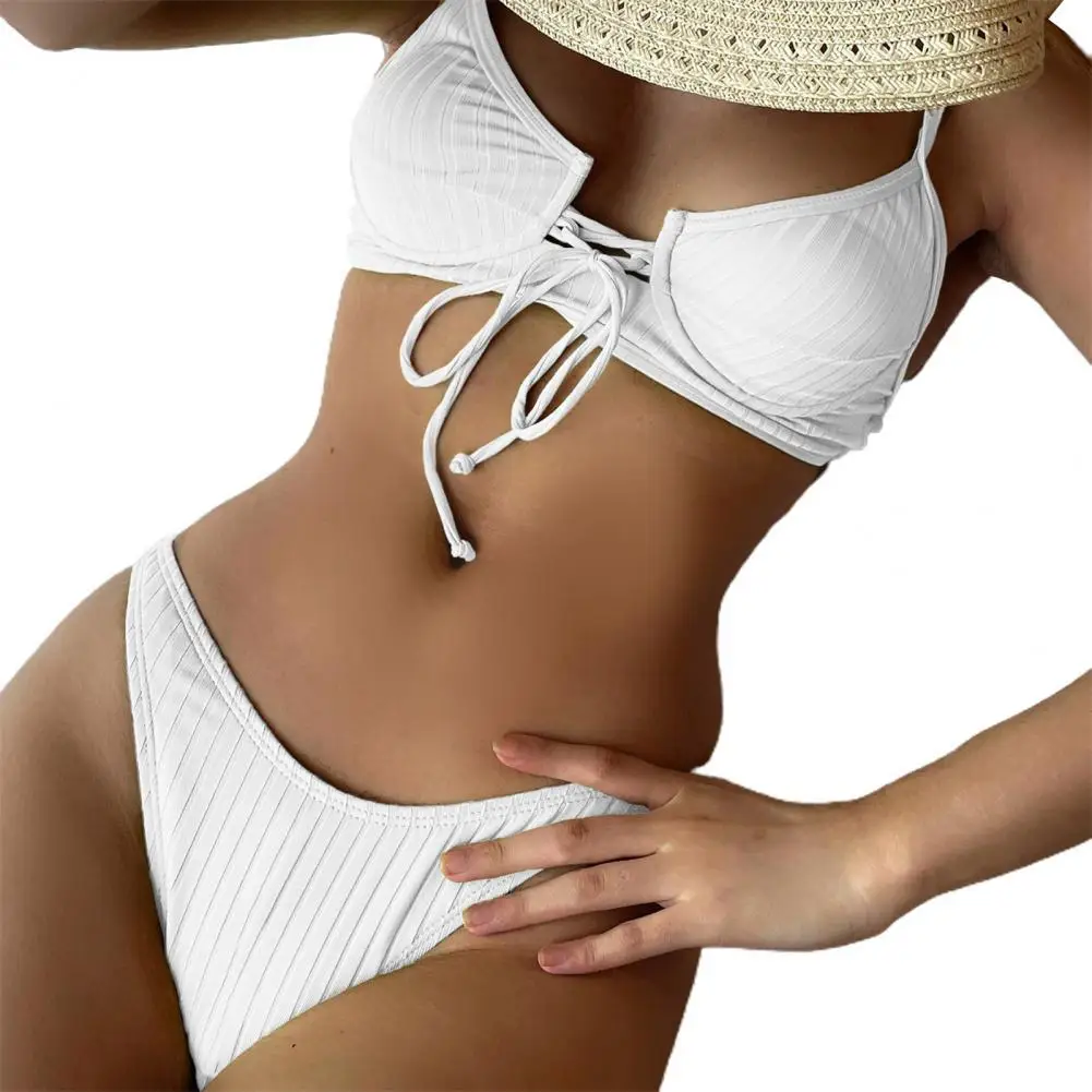 

2 Pcs/Set Chic Lady Bikini Pure Colors Beach Wear Bikini Set Comfortable Sumemr Bikini Set For Brazil 2022 biquinis feminino
