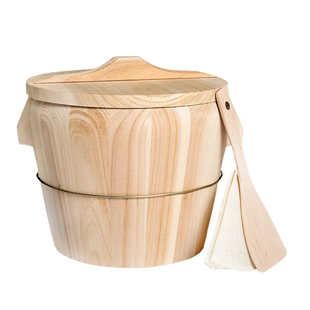

1 Set Wooden Storage Bucket Organizing Bucket Rice Storage Container with Lid