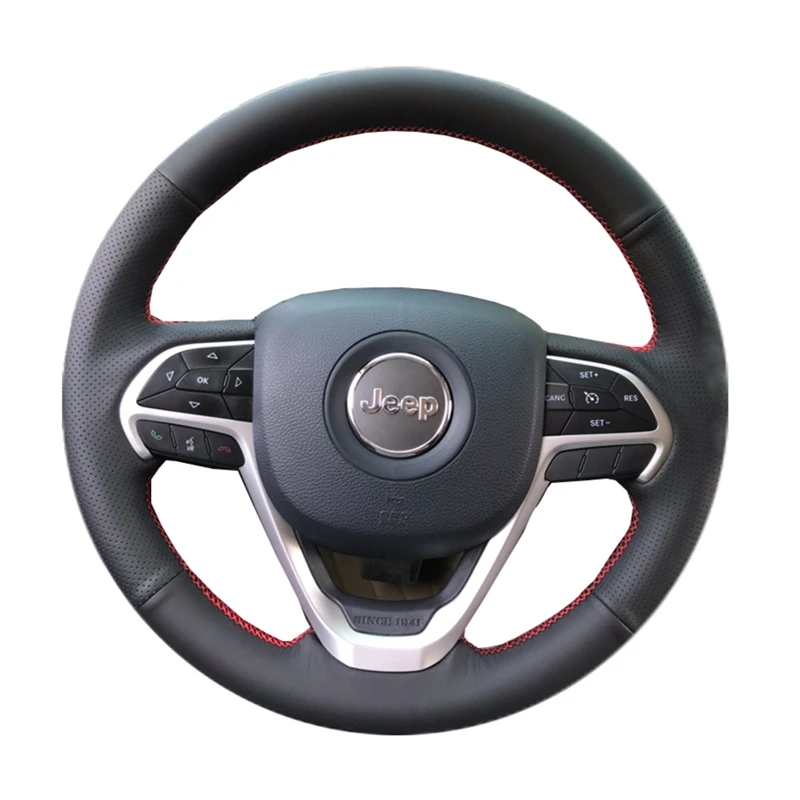 

DIY Black Artificial Leather Hand-Sewn Wear-Resistant Car Steering Wheel Cover Suitable For Jeep Grand Cherokee 2014 2015 2016