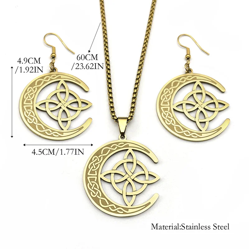 Нержавеющая сталь полумесяц ведьмы узел кельтское ожерелье серьги для женщин