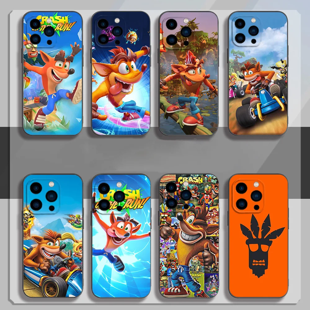 Милый чехол для телефона C-Crash B-Bandicoot iPhone 12 11 13 14 15 16 Max Pro Plus черный мягкий