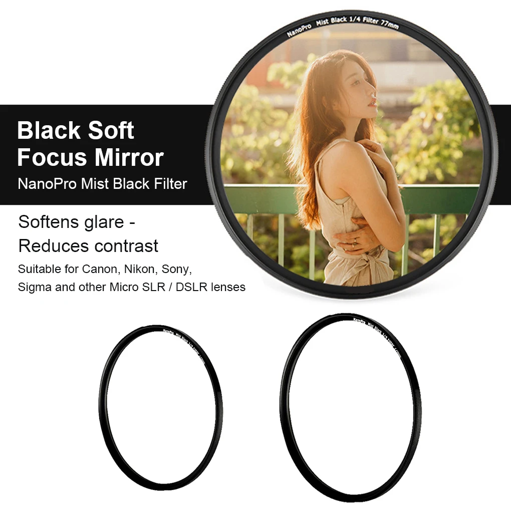 

1 4 Lens Filter Optical Glass Black Mist Photography Film Making Lenses 62mm