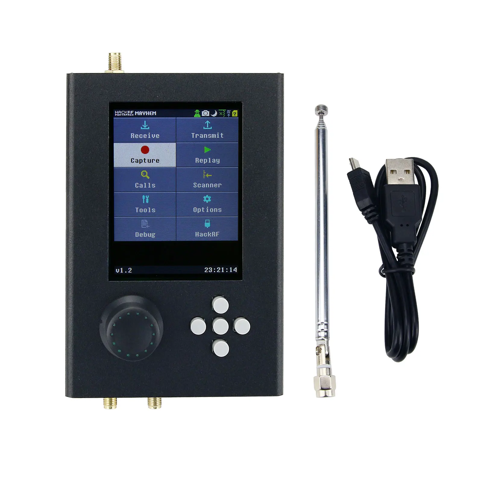 

Black Unassembled 1MHz-6GHz HackRF One + Portapack H2 + Telescopic Antenna + Data Cable SDR Radio