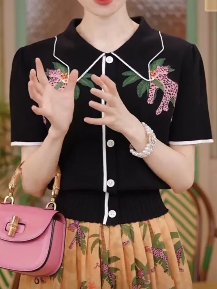 Женский вязаный пуловер с коротким рукавом