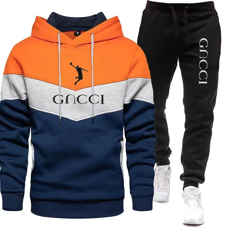 New Men's Jacket Clothing Men's Set Printed Hoodie Set Wool Zipper Sweatshirt Casual Sports Pants Youth Sports Wear Warm Set