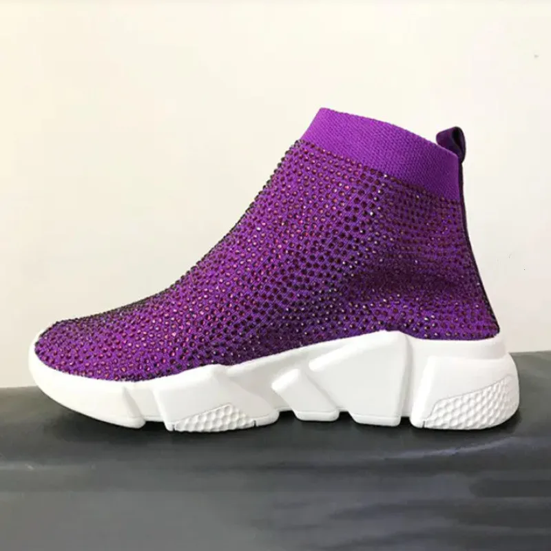 

Spring Autumn New Fly Weaving Flat Casual Shoes Woman Rhinestones Decor Lace Up Outdoor Platform Sneakers Vulcanized Shoes Women