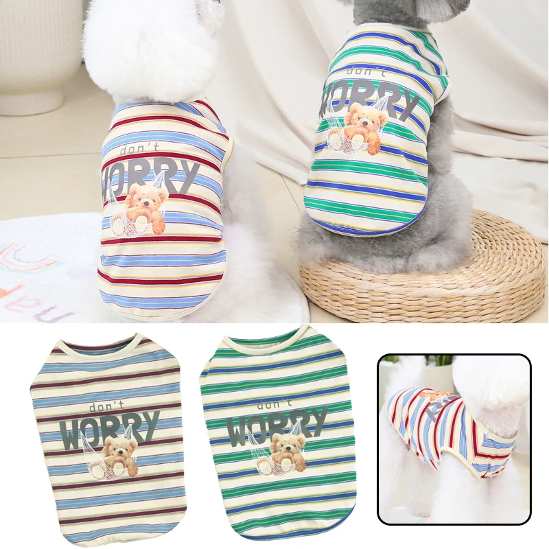 

Summer Pet Dog Vest Bear Print Dogs Clothes Striped Pet Pullover Puppy Small Dog Breathable Pet Vest French Bulldog Underwaist