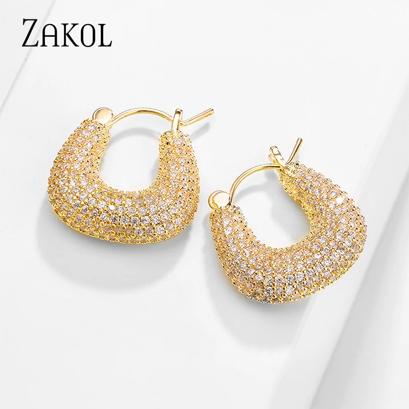 

ZAKOL Fashion Punk Style Micro Inlaid Zircon Drop Earrings for Women Luxury Circle Party Ear Jewelry Accessories EP1043