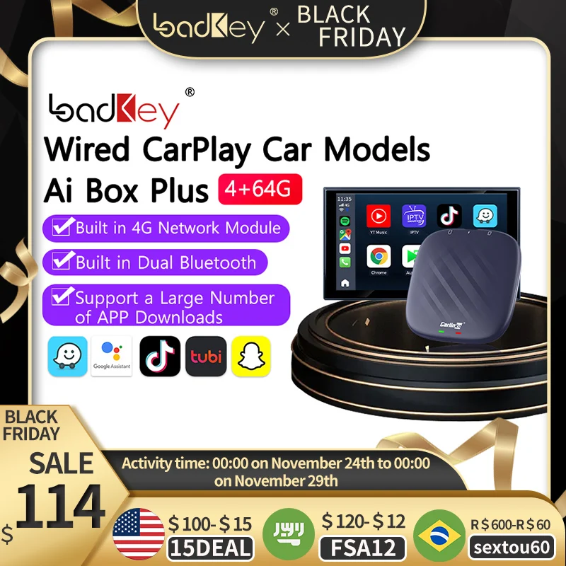 LoadKey Ai Box CarPlay Wireless CarPlay Android Auto YouTube Netflix Tv Box Bluetooth Dongle Adapter For VW Toyota Ford Mazda