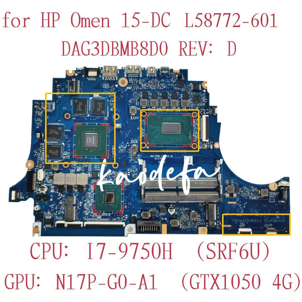 

DAG3DBMB8D0 For HP OMEN 15-DC Laptop Motherboard CPU: I7-9750H SRF6U GPU:N17P-G0-A1 GTX1050 4G L58772-601 100% Test OK